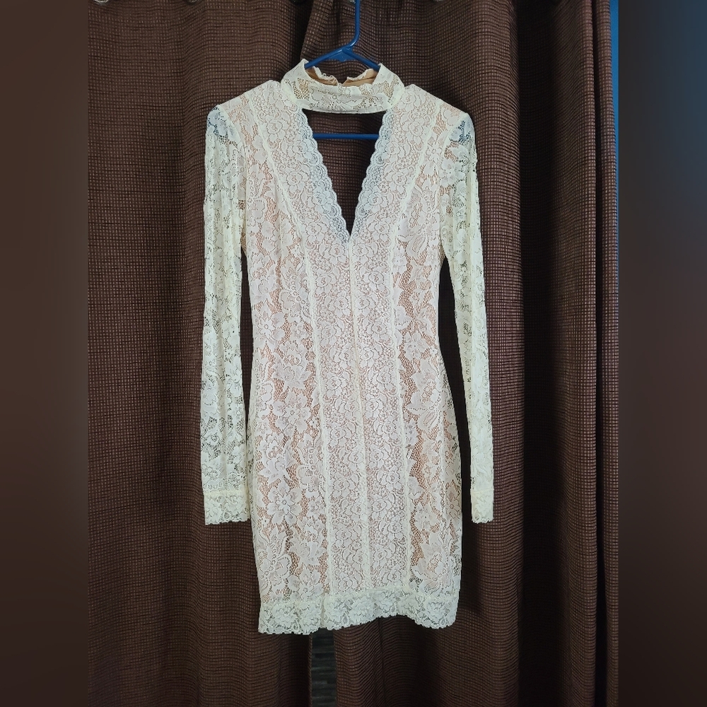 Bebe Long Sleeve Lace Dress